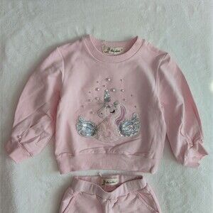 Pink Sequin Unicorn Sweatsuit Set - Pearl Embellished Balletcore Coquette Jogger